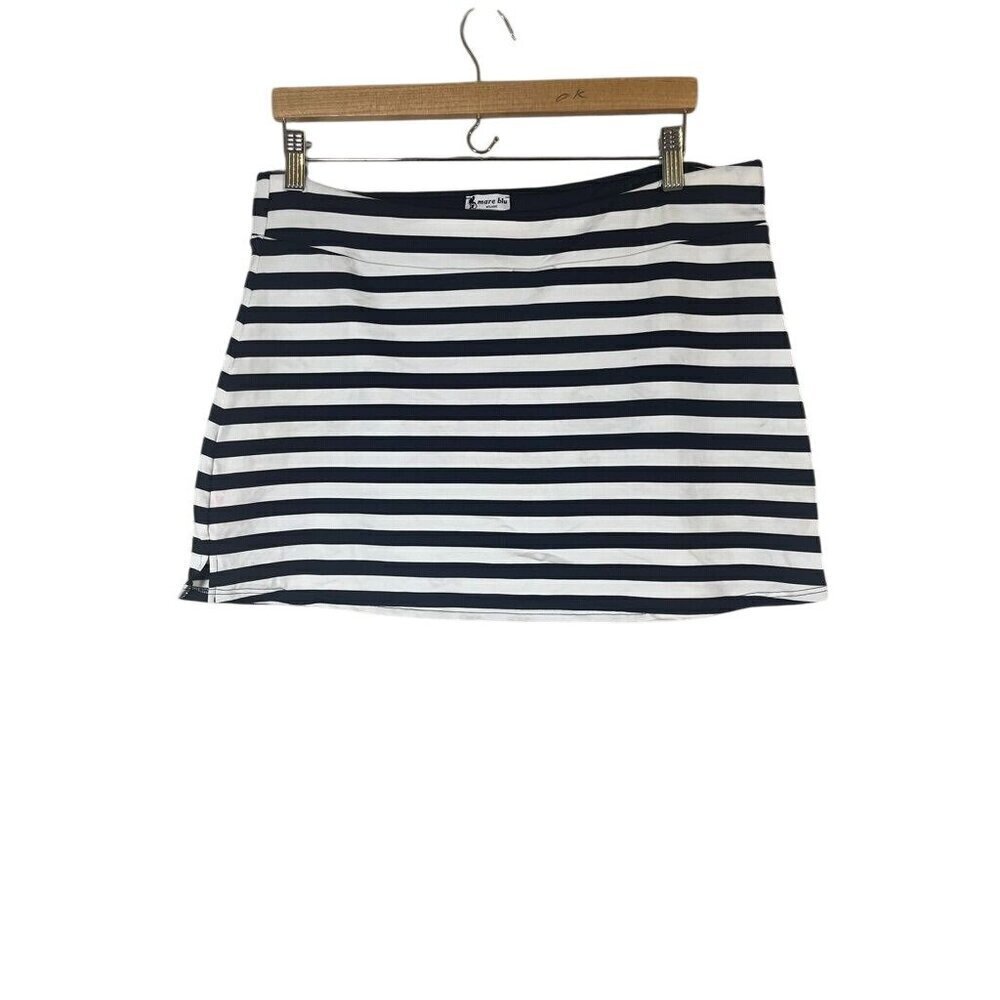 Mare Blue Skirt Women XL Blue Pull On Swim Skort White Striped Nautical Preppy